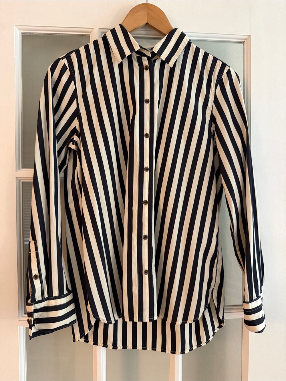 Banana Republic Striped Button-Down Shirt - Navy & White
